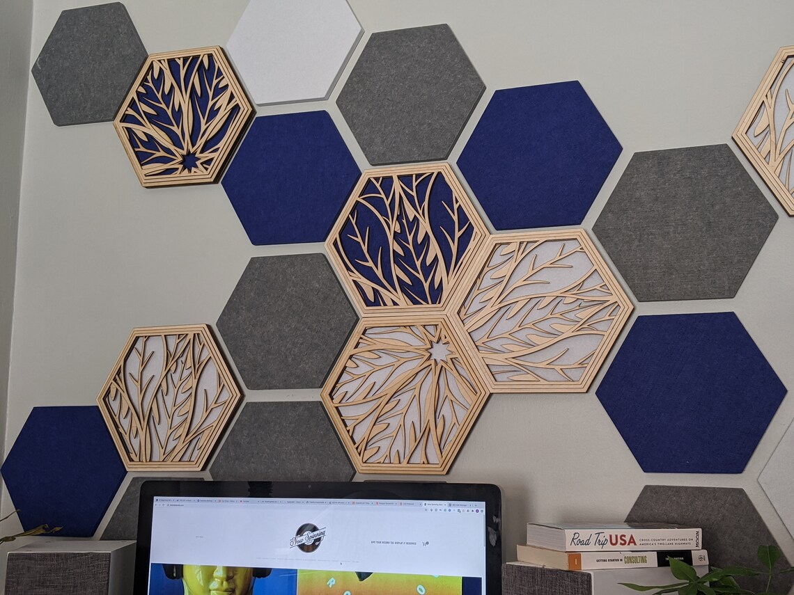 Acoustic Wall Tile Art Wood Polygon Sound Diffuser Hexagonal Etsy