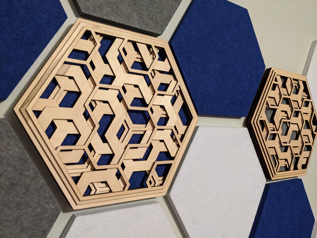 Acoustic Wall Tile Art Wood Polygon Sound Diffuser Hexagonal Etsy