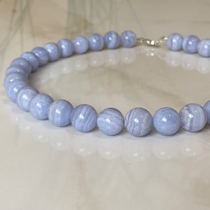 AAA Blue Lace Agate Necklace / 12mm Natural  Blue Chalcedony Bracelet