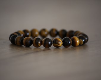 8mm Natural Tiger Eye Bracelet For Men. Stretch Bracelet For Women