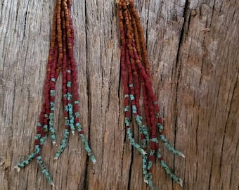 Earrings, Long Drop, Tassel Earrings, Beaded Earrings, Seed Bead Earrings, Dangle Earrings, Fringe Earrings, Long Drop, Native,