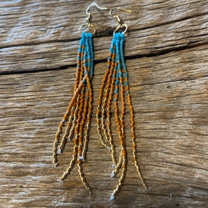 Earrings, Long Drop, Tassel Earrings, Beaded Earrings, Seed Bead Earrings, Dangle Earrings, Fringe Earrings, Long Drop, Native,