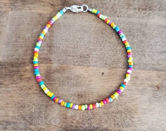 Pulsera de tobillo, tobillera, tobillera con cuentas, tobillera de cuentas de semillas, joyería de mujer, joyería con cuentas, joyería de playa, pulsera de tobillo de mujer, colorido