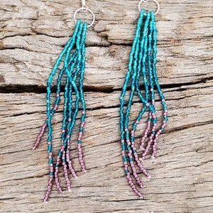 Earrings, Long Drop, Tassel Earrings, Beaded Earrings, Seed Bead Earrings, Dangle Earrings, Fringe Earrings, Long Drop, Native,