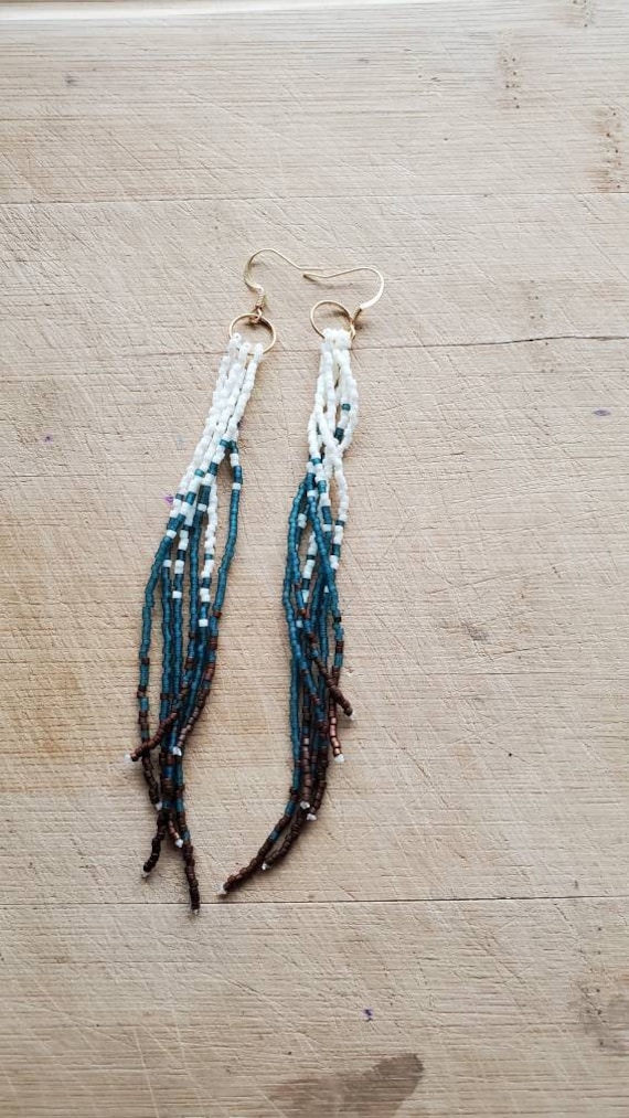Long Beaded Tassel Earrings Beaded Earrings Seed Bead Earrings