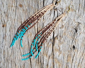 Earrings, Long Drop, Tassel Earrings, Beaded Earrings, Seed Bead Earrings, Dangle Earrings, Fringe Earrings, Long Drop, Native,