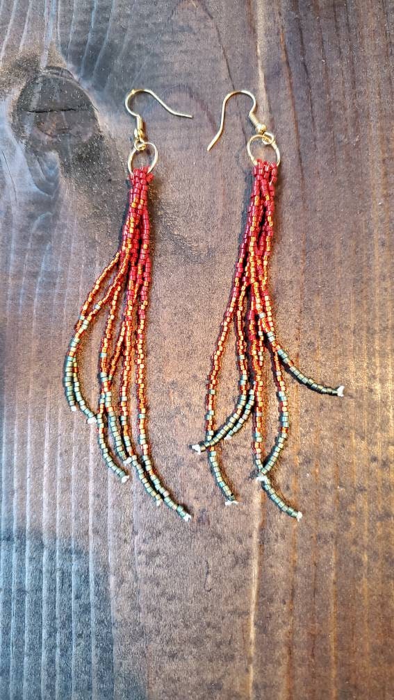 Long Beaded Tassel Earrings, Beaded Earrings, Seed Bead Earrings ...