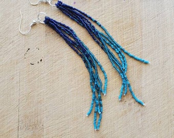 Earrings, Long Drop, Tassel Earrings, Beaded Earrings, Seed Bead Earrings, Dangle Earrings, Fringe Earrings, Long Drop, Native,