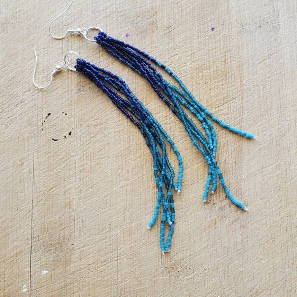 Earrings, Long Drop, Tassel Earrings, Beaded Earrings, Seed Bead Earrings, Dangle Earrings, Fringe Earrings, Long Drop, Native,