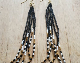 Long Tassel Earrings, Beaded Earrings, Seed Bead Earrings, Dangle Earrings, Fringe Earrings, Statement Earrings, Jewelry, Women's Earrings