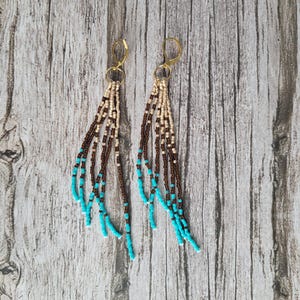 Earrings, Long Drop, Tassel Earrings, Beaded Earrings, Seed Bead Earrings, Dangle Earrings, Fringe Earrings, Long Drop, Native,
