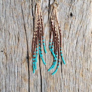 Earrings, Long Drop, Tassel Earrings, Beaded Earrings, Seed Bead Earrings, Dangle Earrings, Fringe Earrings, Long Drop, Native, image 3