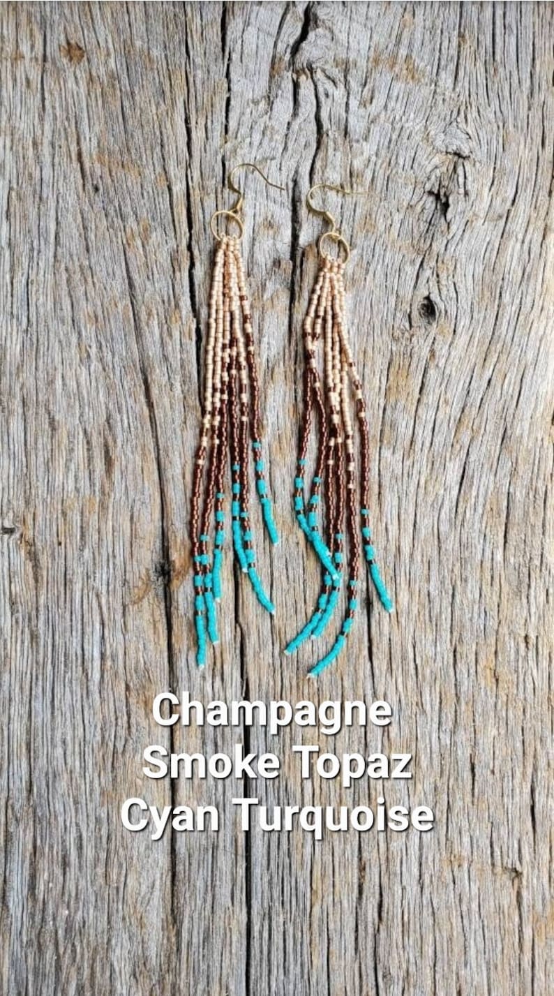 Earrings, Long Drop, Tassel Earrings, Beaded Earrings, Seed Bead Earrings, Dangle Earrings, Fringe Earrings, Long Drop, Native, image 4