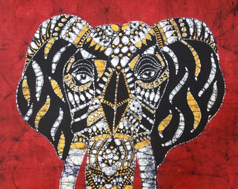 Indian God Elephant Head Ganapathy, Tamil Batik Painting Wall Hanging Cotton Tapestry
