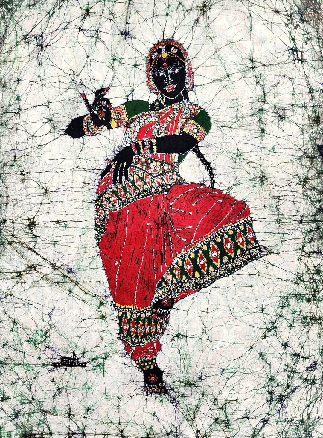 Indian Bharatanatyam Tamil Batik Painting Wall Hanging Cotton Tapestry