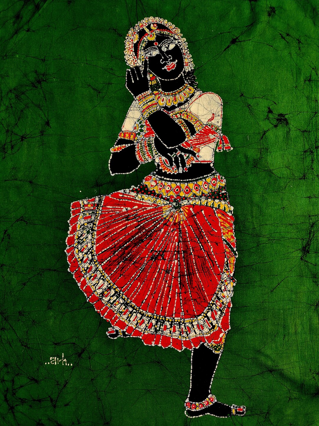 Indian Bharatanatyam Tamil Batik Painting Wall Hanging Cotton Tapestry
