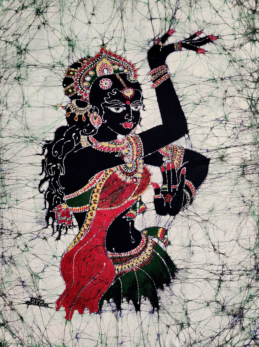 Indian Bharatanatyam Tamil Batik Painting Wall Hanging Cotton Tapestry