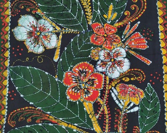 Tapiz de algodón para colgar en la pared con pintura Batik decorada india, 32 "x 22"