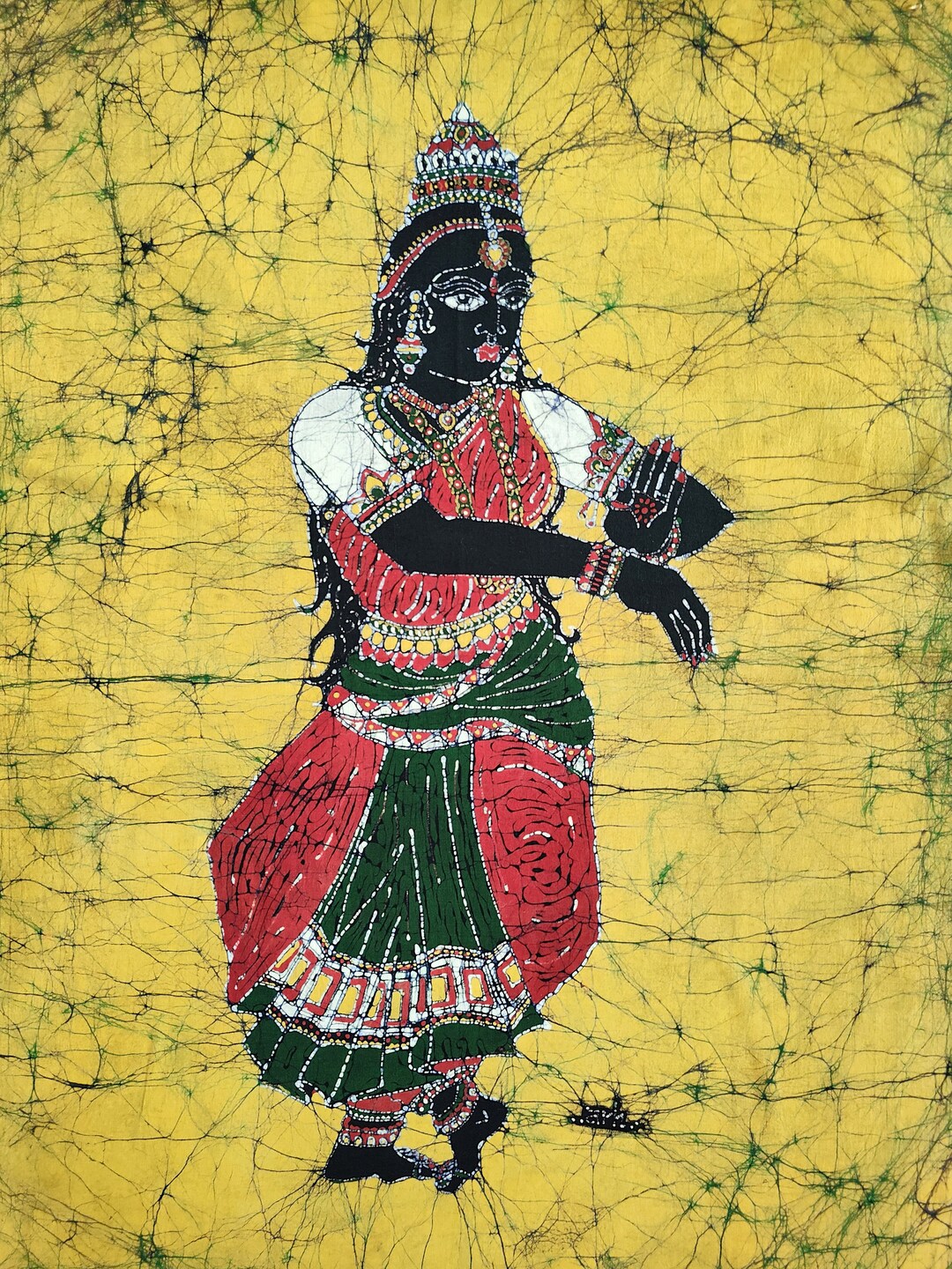 Indian Bharatanatyam Tamil Batik Painting Wall Hanging Cotton Tapestry