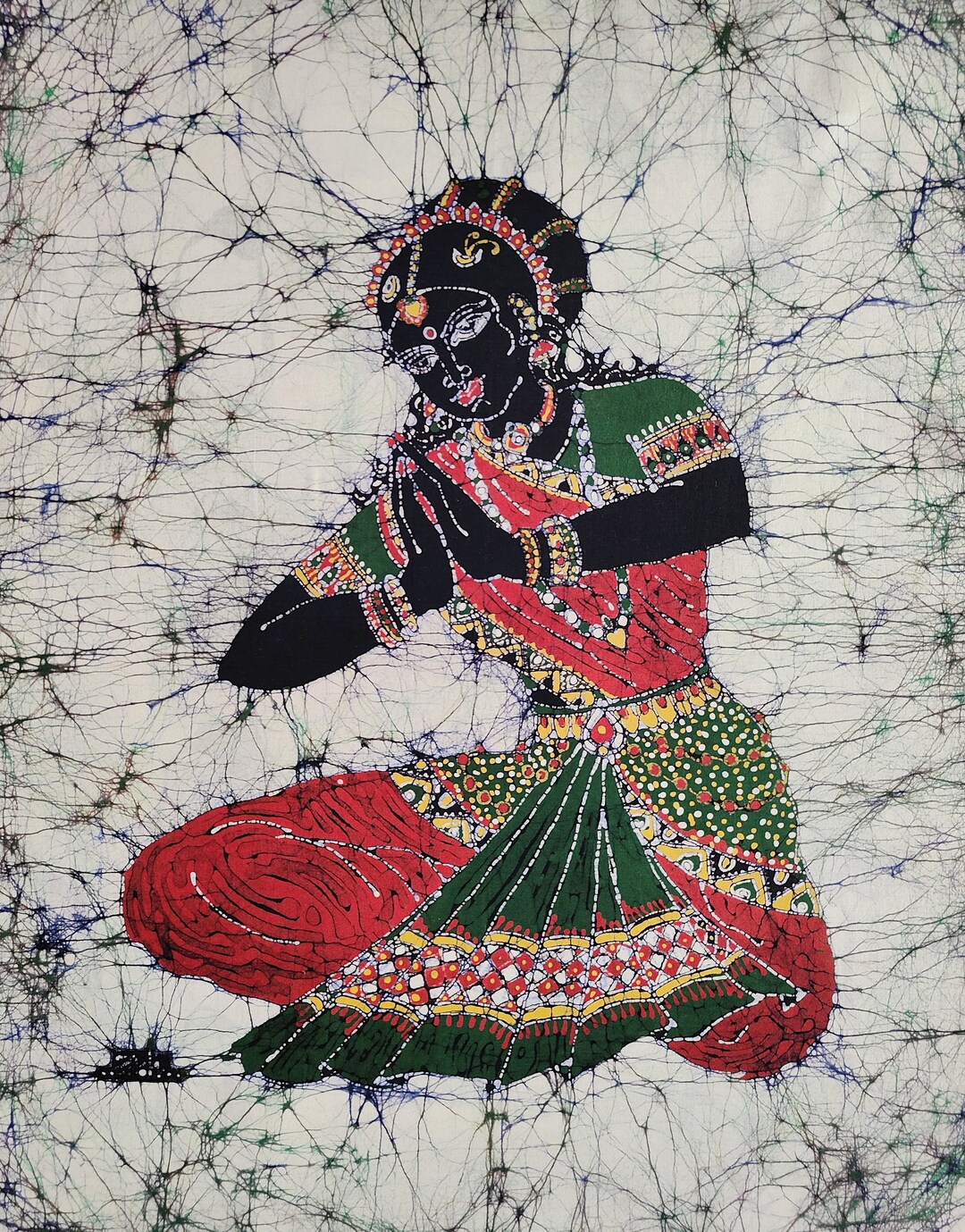 Indian Bharatanatyam Tamil Batik Painting Wall Hanging Cotton Tapestry