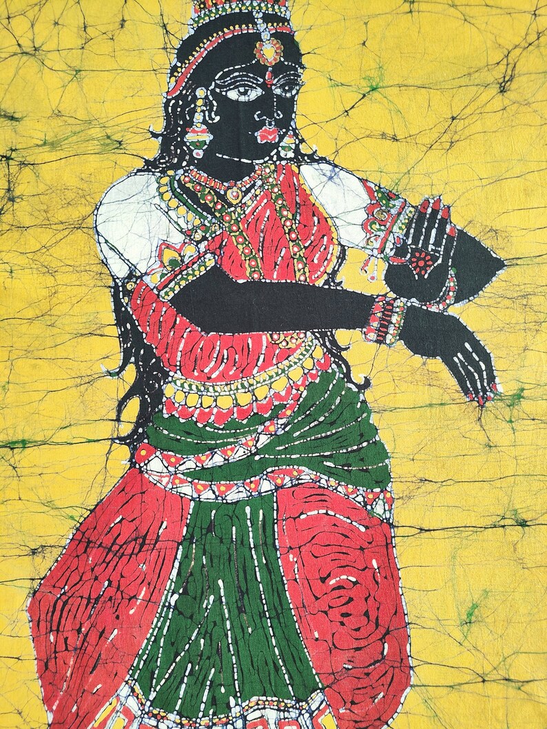 Indian Bharatanatyam Tamil Batik Painting Wall Hanging Cotton Tapestry