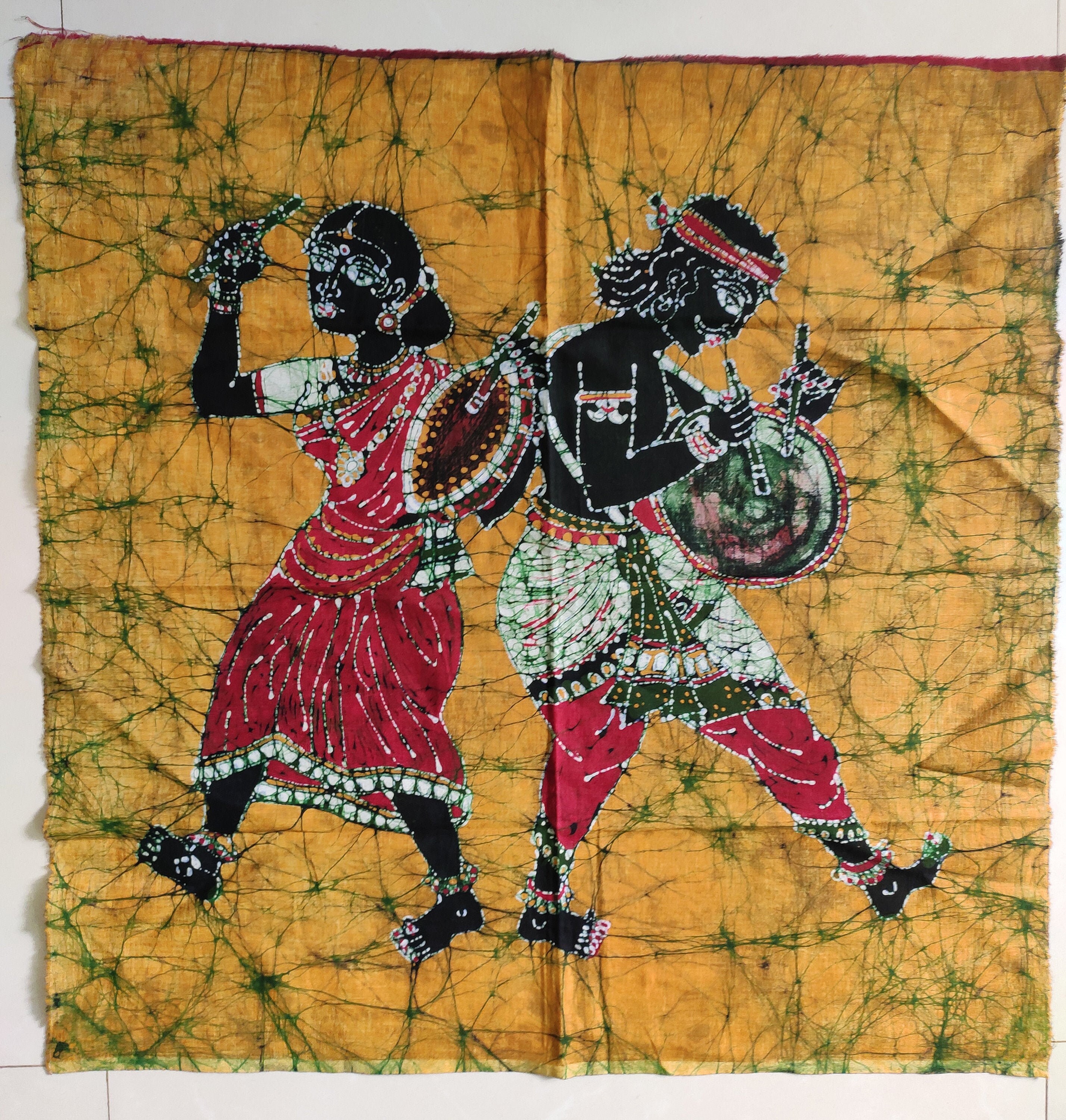 Indian Folk Dance Batik Painting Wall Hanging Cotton Tapestry Etsy