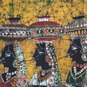 Indian Tamil Girl village Batik Painting Wall Hanging Cotton Tapestry 34x25 image 2