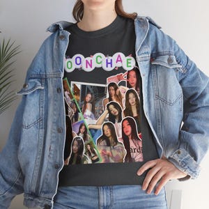 Camiseta de algodão grosso unissex com letras fofas Yoonchae Aegyo Letterbeads e Photostrip Katseye Yoonchae Shirt Katseye Yoonchae Merch Katseye Shirt