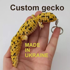 Leopard gecko keychain, Custom crochet gecko keychain from photo ,Remember replica, Gecko figurines, Lizard lover plush best gift, UA seller