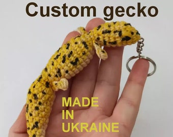Leopard gecko keychain, Custom crochet gecko keychain from photo ,Remember replica, Gecko figurines, Lizard lover plush best gift, UA seller