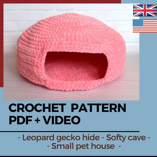 Bearded dragon hide crochet pattern, PDF file+ video tutorial reptile house, Soft bed for pets, Lizard house, Reptile tank, Terrarium decor