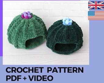 Crochet pattern leopard gecko hide, Succulent crochet pet cave, PDF+video tutorial extra soft plush pet home, Cactus gecko hide pet bed gift