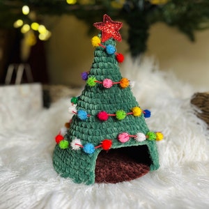 Leopard gecko hide, Pet house Christmas tree, Crochet pet cave, Extra soft plush pets home, Gecko hide nest, Custom winter warm sleeping bed
