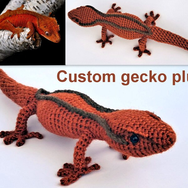 Gecko-Plüsch mit Haube, gehäkelte Erinnerungsreplik 10", benutzerdefiniertes Stofftier aus einem Bild, gleich aussehende Gecko-Puppe, bestes Geschenk aus Eidechsen-Plüsch, UA