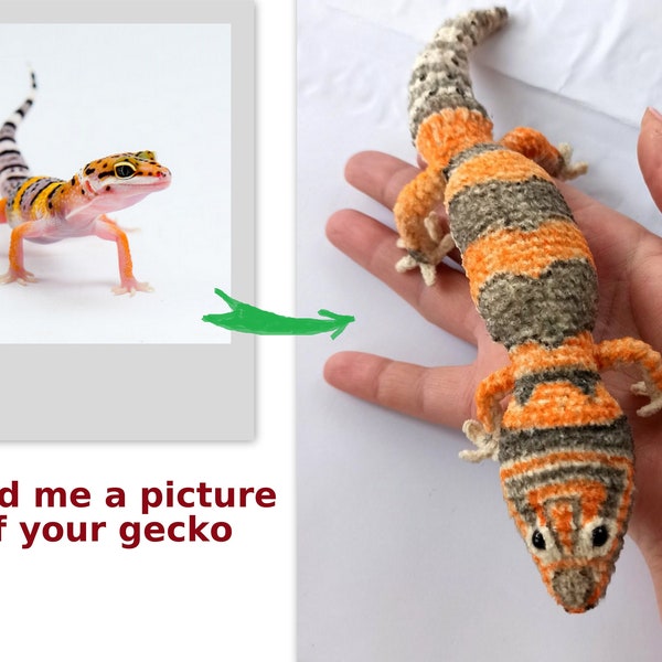 Leopardgecko-Plüsch, gehäkelte Erinnerungsreplik, individuelles Stofftier aus einem Bild, Foto ähnelt Gecko-Puppe, Eidechsenplüsch, bestes Geschenk UA