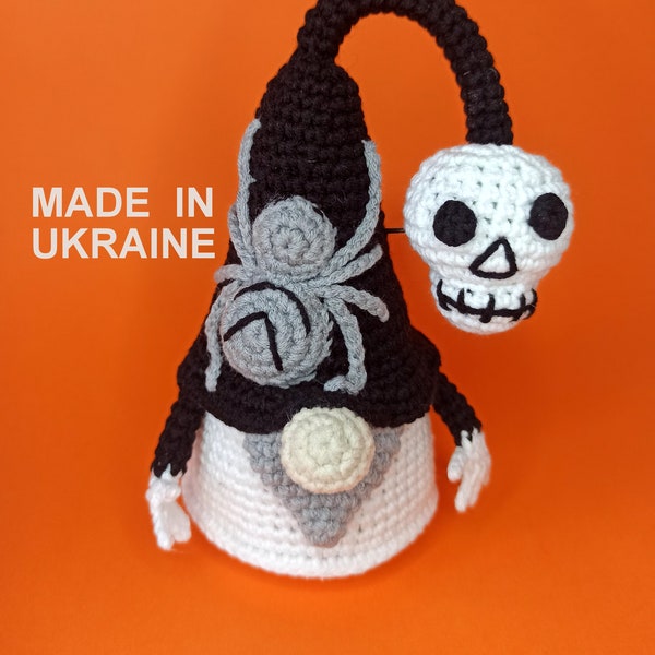 Halloween gehaakte kabouter en spin, schedel, Cotton boo amigurumi, Spook doll skeleton Hat gnome, Boerderij Halloween dienblad decor, sleutelhanger UA