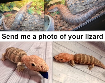 Blue tongued skink plush, Crocheted remember replica, Custom stuffed animal from a picture, Photo look alike gecko doll, Lizard gift, Dragon