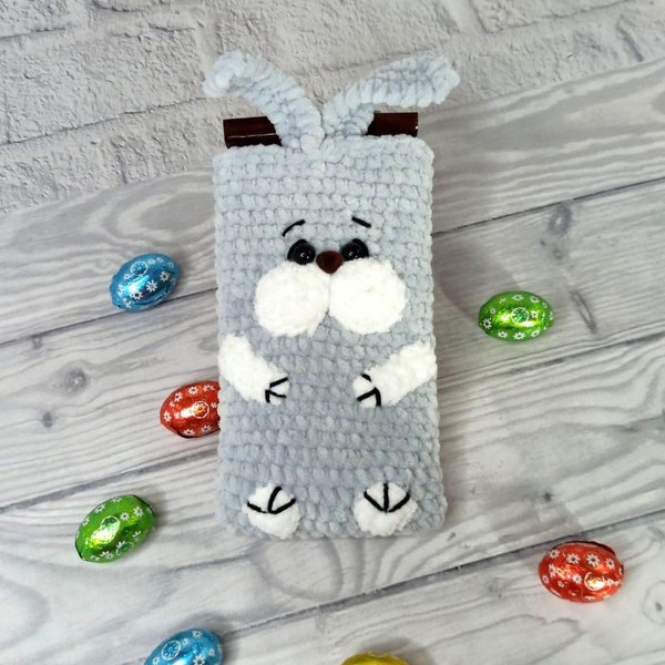 Couverture de cas moelleux oreilles de lapin mignon, porte-lapin en peluche au crochet, cacher des chocolats, remplisseur de panier de Pâques, idée cadeau petit lapin, étui de téléphone