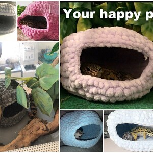 Crochet pattern leopard gecko house, Crochet pet cave, Tutorial extra soft plush pet home, Gecko hide pet basket, Reptile bed Cozy Bird nest image 8