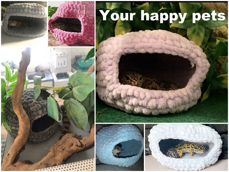 Crochet pattern leopard gecko house, Crochet pet cave, Tutorial extra soft plush pet home, Gecko hide pet basket, Reptile bed Cozy Bird nest image 8