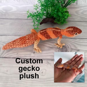 African fat tailed gecko plush, Crocheted remember replica, Custom stuffed animal from a picture, Photo look alike gecko doll, Lizard gift
