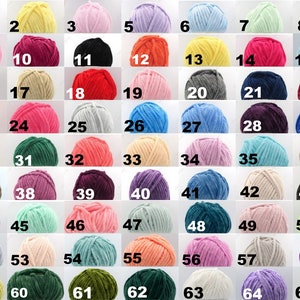 May include: A collection of 68 yarn balls in various colors, including white, yellow, pink, purple, red, orange, brown, green, blue, and gray. Each ball is numbered from 1 to 68.