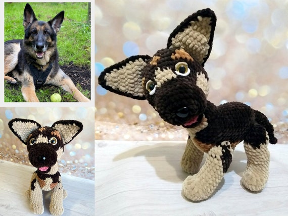 Custom dog plush doll, German Shepherd dog crochet from pet photo, Copy of your dog plush, Memorable shepherd owner gift, Dog lover replica