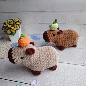 Capybara plush toy 5&quot; Car Mirror hanging, Kawaii plushie Capybara keychain, Funny crochet animals Capybara with mandarin, apple, Teens Inter