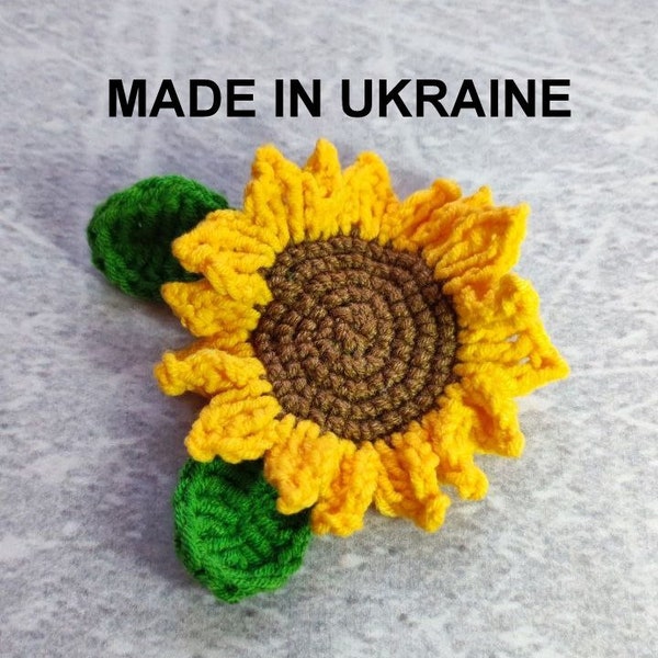 Handmade crochet large sunflower pin, Ukraine sunflower brooch, Ukrainian symbol, Patriot gift peace, Plant lover gifts, Pray for Ukraine