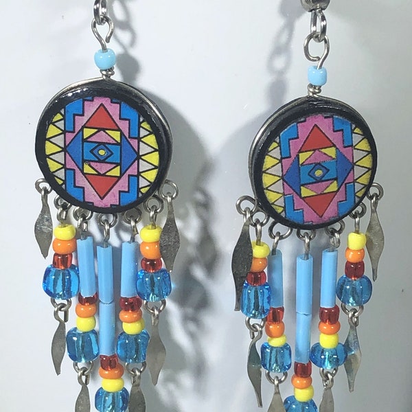 Southwest/boho beaded earrings with silver dangles
