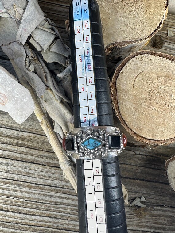 Statement Sterling Silver Stamped Ring with Jet, … - image 7