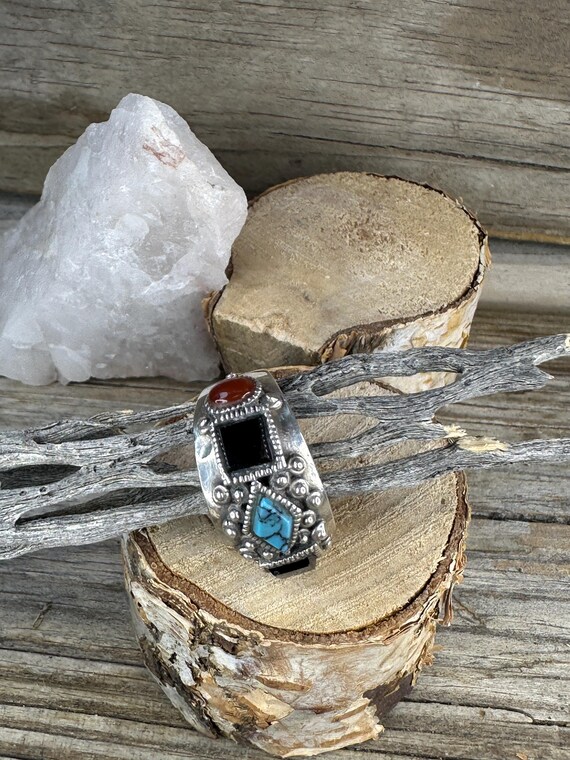 Statement Sterling Silver Stamped Ring with Jet, … - image 14