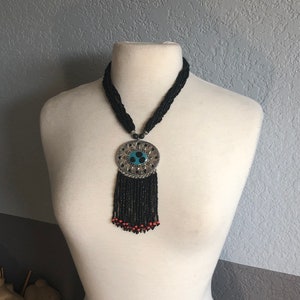 Multi-Strand Beaded Handmade Necklace with Medallion