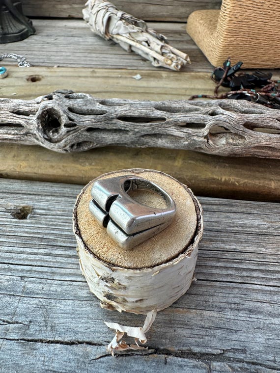 Chunky Silver Statement Ring- Four Quadrants - image 4